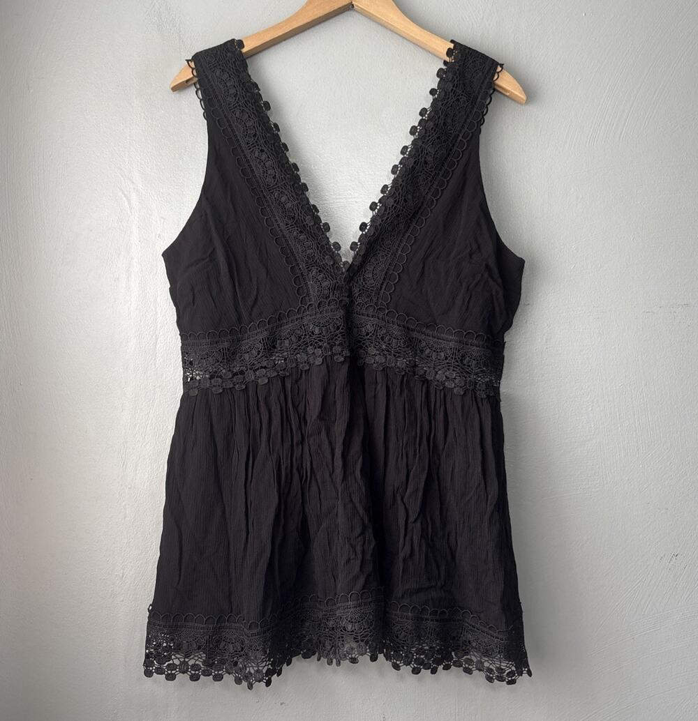 Venus Babydoll Top Sz 14 Black Sleeveless Lace Dark Romantic Whimsigoth Coquette